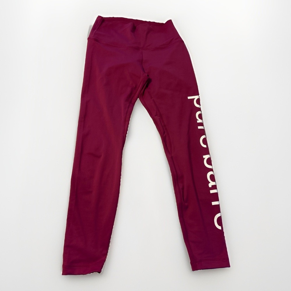 Pure Barre Leggings Side Leg Logo Full Length Sz L Magenta Pink Athleisure
